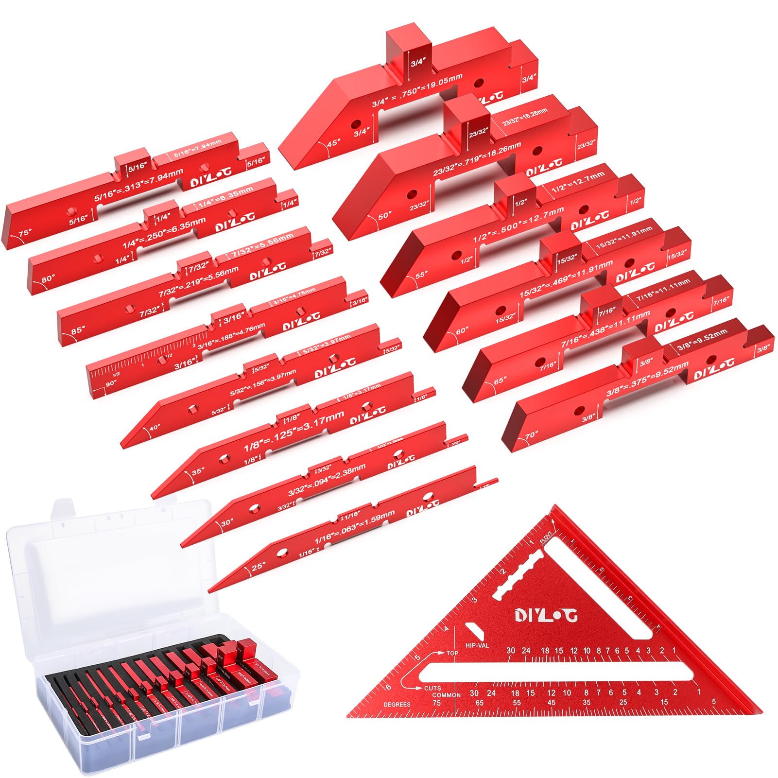 DIYLOG Router Table Setup Bars, 14 pcs Aluminumset Setup Blocks Woodworking, Set Up Blocks for Woodworking, Setup Blocks Gage Blocks for Router Table Saw and Angle Measure Set Up