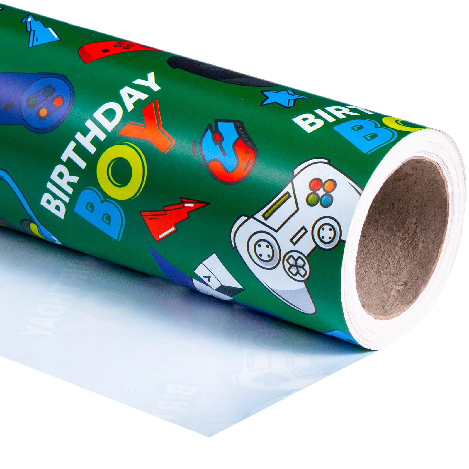 WRAPAHOLIC Gaming Wrapping Paper Roll - Mini Roll - 17 Inch x 33 Feet - Gaming Boys Kids Boys Happy Birthday Design, Perfect for Birthday, Party, Holiday