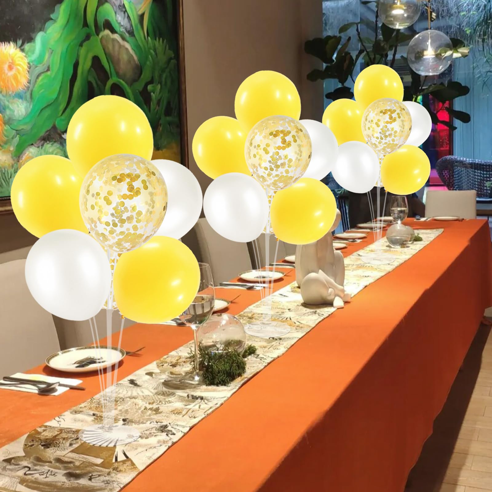 ZJDHPTY 6 Set Balloon Stand with Yellow and White Balloons Centerpiece Table Decorations Bee Daisy Sunflower Theme Pary Decorations Birthday Bridal Shower Wedding New Years Decorations 2025