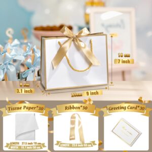 DOYIDE 30 Pcs Thank You Gift Bags with Tissue Paper, 9x7x3.1in Paper Gift Bags with Handles, Gift Wrap Bags with Bow Ribbon for Wedding Birthday Baby Shower Bridesmaid Party