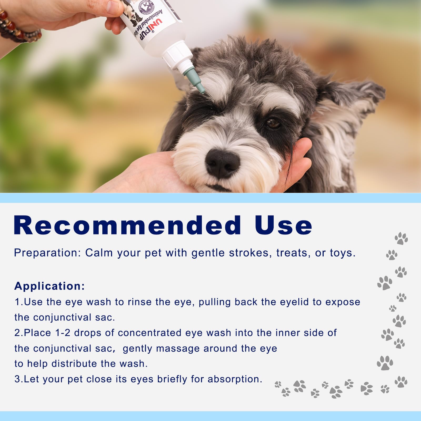 UNIPUP Dog Eye Wash 3.38 fl. oz and Eye Drops 0.34 fl. oz Set for Dogs and Cats to Flush and Soothe Eye Irritations, Dog Tear Stain Cleaner, for Allergies, Mucus, Irritation and Weepy Eyes