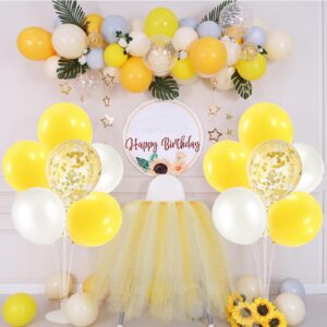 ZJDHPTY 6 Set Balloon Stand with Yellow and White Balloons Centerpiece Table Decorations Bee Daisy Sunflower Theme Pary Decorations Birthday Bridal Shower Wedding New Years Decorations 2025