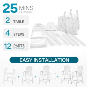 NAVINE Tall Adirondack Chairs Set of 2, HDPE Balcony Chair with Double Connecting Tray, Weather Resistant Outdoor Adirondack Bar Stools for Patio, Deck, Patio, Backyard, Balcony.(White)