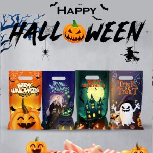 Artby7 50 Pcs Halloween Crafts Plastic Bag With Die Cut Handle, 6.5''x10'' Trick or Treat Bags Goodie Bags Halloween Candy Gift Bags for Halloween Party Favors Supplies Decorations