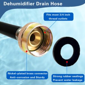 Leakproof Dehumidifier Drain Hose 3/4 Inch FHT Connection Brass Interface to Prevent Water Leakage 5 Feet Thickened Dehumidifier Hose with Rustproof Durable Connector Fits for Most of Dehumidifiers