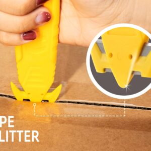 Safety Box Cutter, T TOVIA 20 Pcs Safety Utility Cutter of Stainless Steel Blade Package Opener with Tape Splitter for Cartons, Cardboard, Wrap, Straps, Film (20 PCS- Yellow)