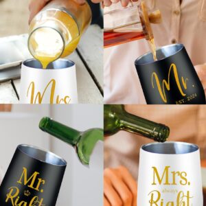 ELEGANTPARK Mr and Mrs Gifts Wedding Gifts for Couples 2024 Engagement Newlyweds Wedding Gifts for Bride and Groom Cups Stainless Steel Mr & Mrs Wine Tumbler with Lid and Straw 12 OZ