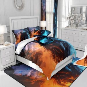 Fire Wolf Duvet Cover Full Size,Ice and Flame Wolf Bedding Set 3Pcs,Kids Boys Teens Adults Home Decor,Wild Animal Hunting Theme Comforter Cover,3D Cool Wildlife Quilt Cover,2 Pillowcases(No Comforter