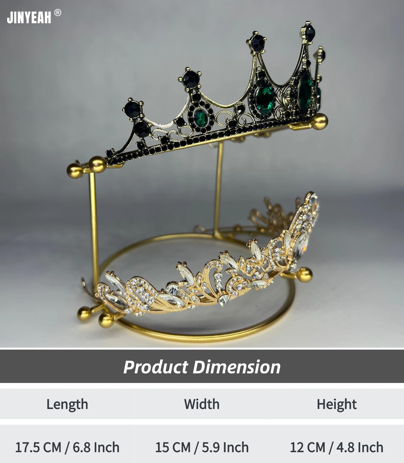 JINYEAH Crown Display 2-Tier Crown Holder Tiara Display Golden Bridal Crown Display Stand Crown Storage Organizer Jewelry Holder for Women Girls Wedding Home Shop Store