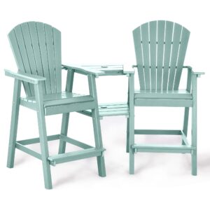 navine tall adirondack chairs set of 2, hdpe balcony chair with double connecting tray, weather resistant outdoor adirondack bar stools for patio, deck, patio, backyard, balcony.(blue)