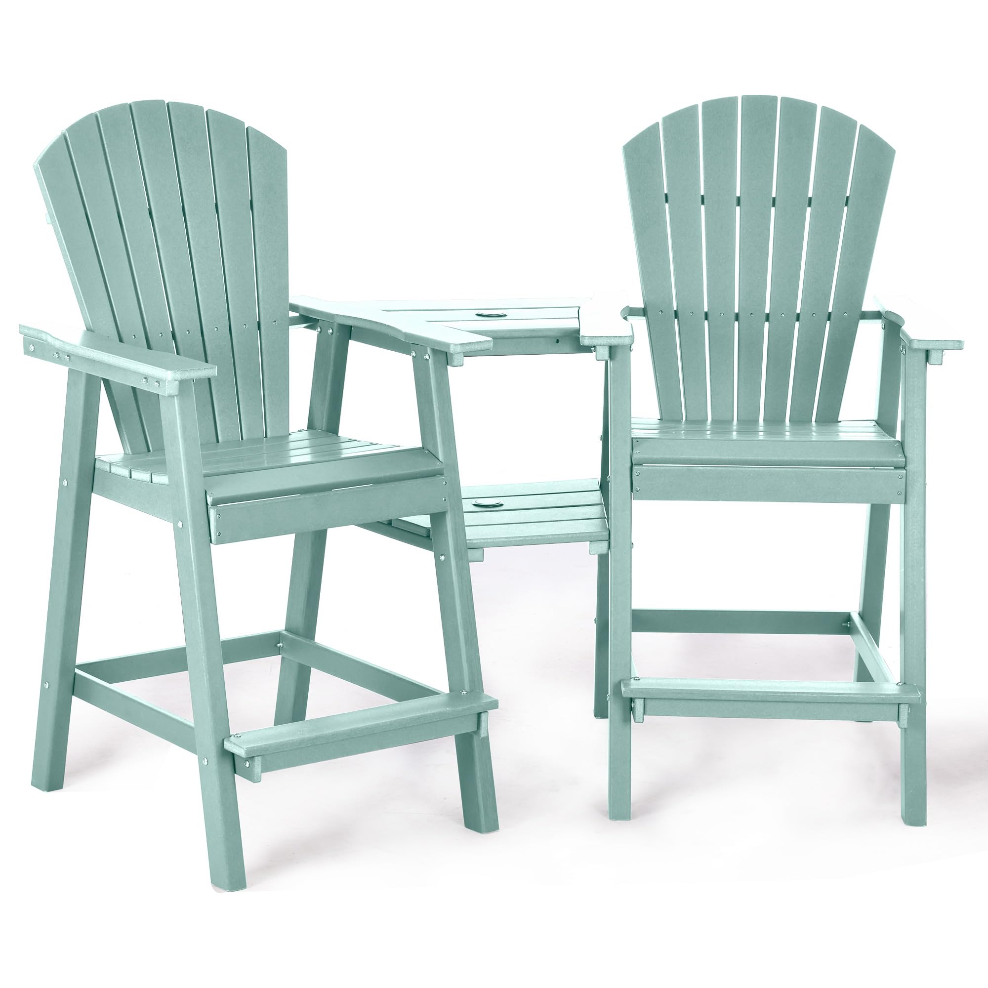 NAVINE Tall Adirondack Chairs Set of 2, HDPE Balcony Chair with Double Connecting Tray, Weather Resistant Outdoor Adirondack Bar Stools for Patio, Deck, Patio, Backyard, Balcony.(Blue)