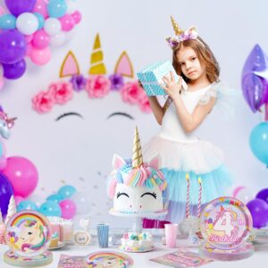 96 Pcs Unicorn 4th Birthday Party Decorations 350 GSM Disposable Rainbow Unicorn Plates and Napkins Tableware Set for Girls Unicorn Themed 4th Birthday Party Baby Shower Supplies Decorations Serves 24