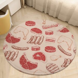 moblinko beef steak round area rug bbq circle rug carpet circular rugs non slip mat for kitchen living room bedroom decoration 3 ft