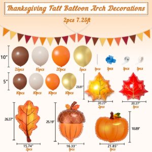 Fall Thanksgiving Decorations Balloon Garland Arch Kit Orange Brown Coffee Foil Balloons Triangle Flag for Autumn Little Pumpkin Baby Shower Birthday Party Supplies