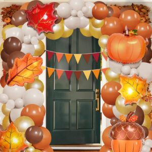 Fall Thanksgiving Decorations Balloon Garland Arch Kit Orange Brown Coffee Foil Balloons Triangle Flag for Autumn Little Pumpkin Baby Shower Birthday Party Supplies