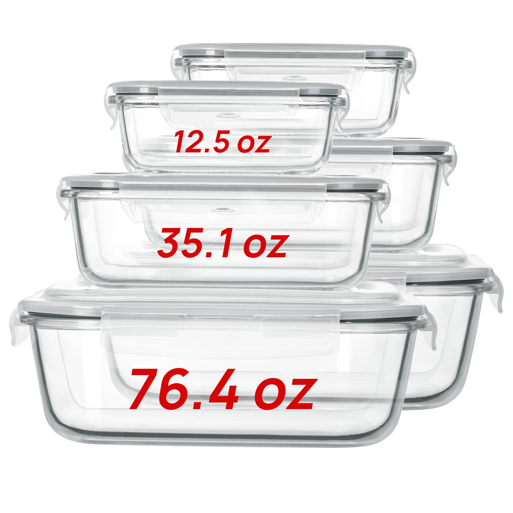 Vtopmart 2.26L/76oz Extra Large Glass Food Storage Containers with Lids, 6 pack Meal Prep Container Set, Airtight Container Bento Boxes with Snap Locking Lids for Microwave, Oven, Freezer, Dishwasher