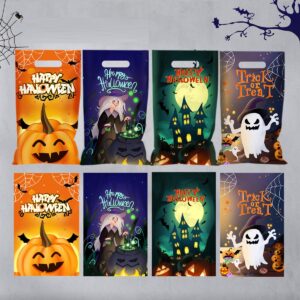 artby7 50 pcs halloween crafts plastic bag with die cut handle, 6.5''x10'' trick or treat bags goodie bags halloween candy gift bags for halloween party favors supplies decorations