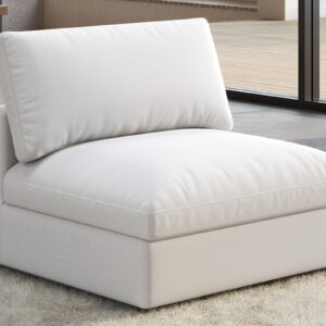 PaPaJet Modular Sectional Sofa, 38 Inches Down Filled Sofa Couch, Middle Seat, Comfy Couch for Living Room, White Linen