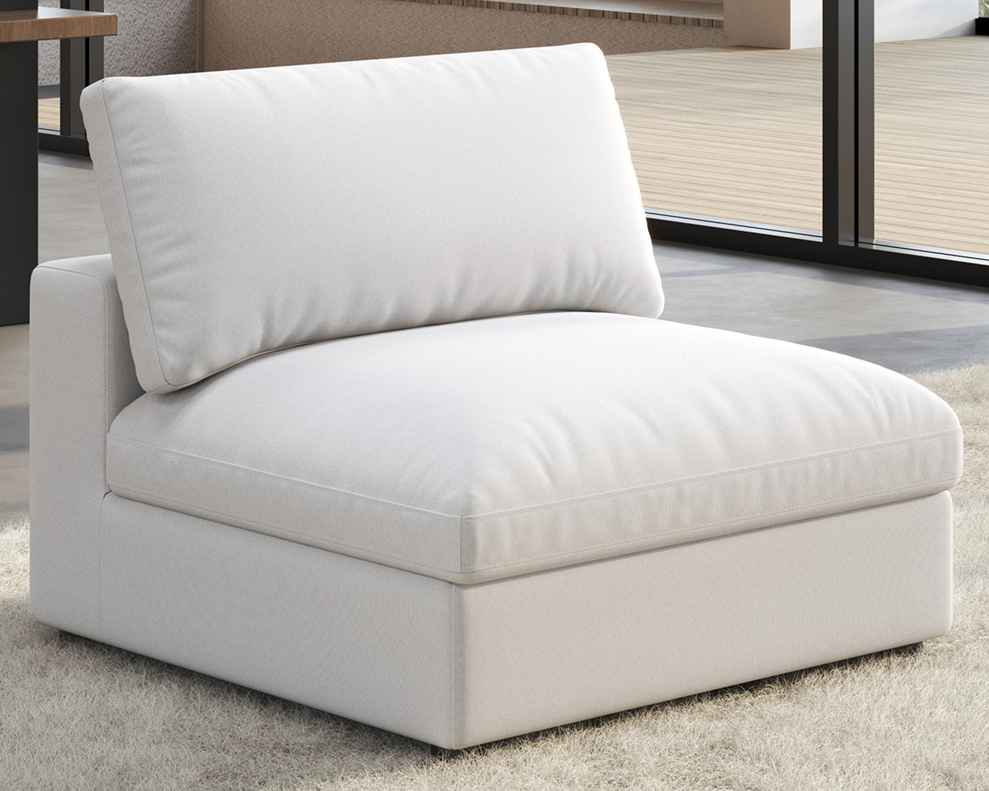 PaPaJet Modular Sectional Sofa, 38 Inches Down Filled Sofa Couch, Middle Seat, Comfy Couch for Living Room, White Linen