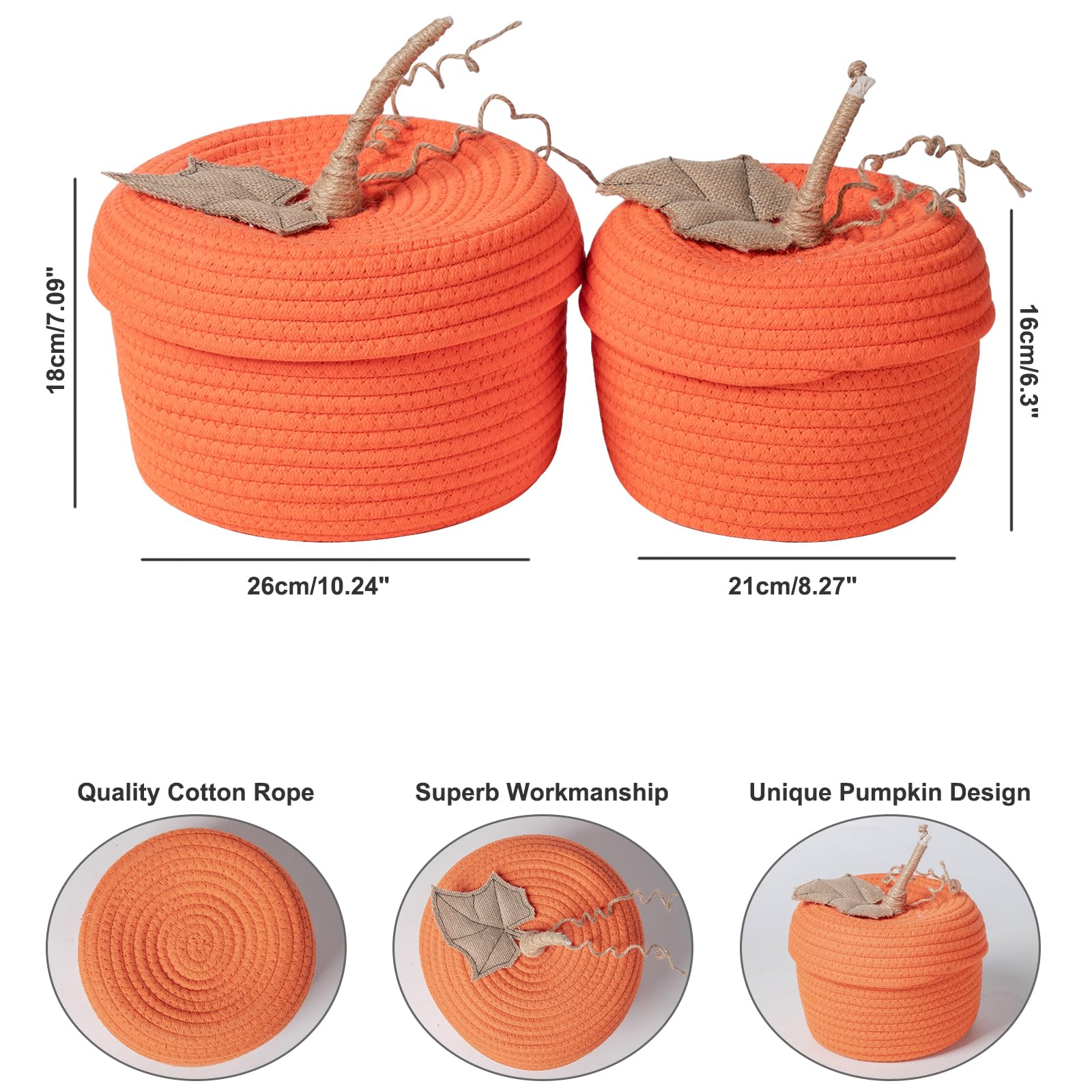 LAZYWON Small Storage Basket with Lid 2 Pack, Cute Halloween Pumpkin Gift Basket Empty Rope Woven Baskets for Organizing Candy Easter Egg Mini Dog Toy Basket Organizer Bins Christmas Decorative Basket