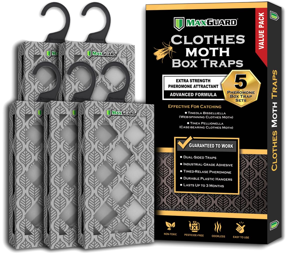 MaxGuard Clothes Moth Box Traps (5-Set Bonus Pack)