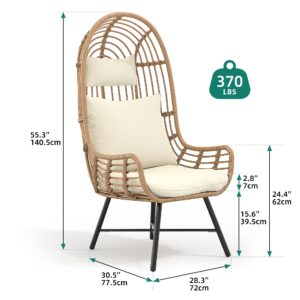 YITAHOME Outdoor Narrow Egg Chair, Patio Wicker Basket Chair with 370lbs Capacity Indoor Egg Chairs with Stand & Cushion Cocoon Chair for Bedroom, Patio, Balcony (Beige)