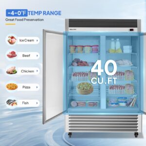 ROVSUN 54"W Commercial Freezer Reach in Freezer ETL NSF Certified, 49 Cu.Ft Upright Freezer Stainless Steel w/ 2 Door Auto Defrosting LED Light Adjustable Shelves for Restaurant Cafe Garage