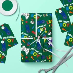 WRAPAHOLIC Gaming Wrapping Paper Roll - Mini Roll - 17 Inch x 33 Feet - Gaming Boys Kids Boys Happy Birthday Design, Perfect for Birthday, Party, Holiday