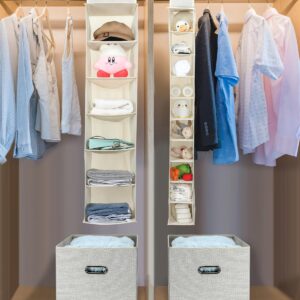 NEATJELAI Hanging Closet Organizer 6 Tier Hanging Shelf for Wardrobe Clothes Organization and Storage,Large Shoe Organizer Foldable Design, Beige