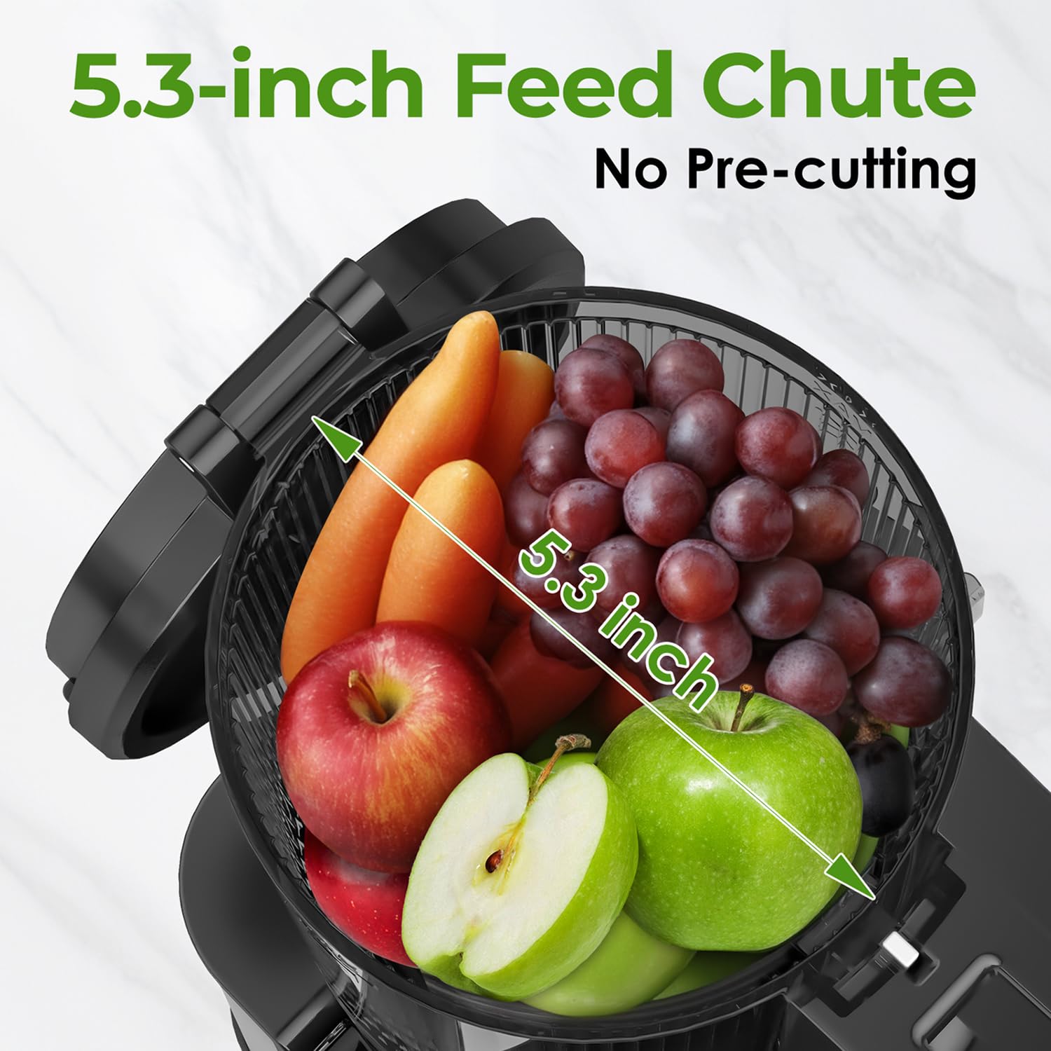 Masticating Juicer Machines, 350W Slow Cold Press Juicer with 5.3" Feeding Chute, High Juice Yield Juicer for Fruits and Vegetables, Easy to Clean