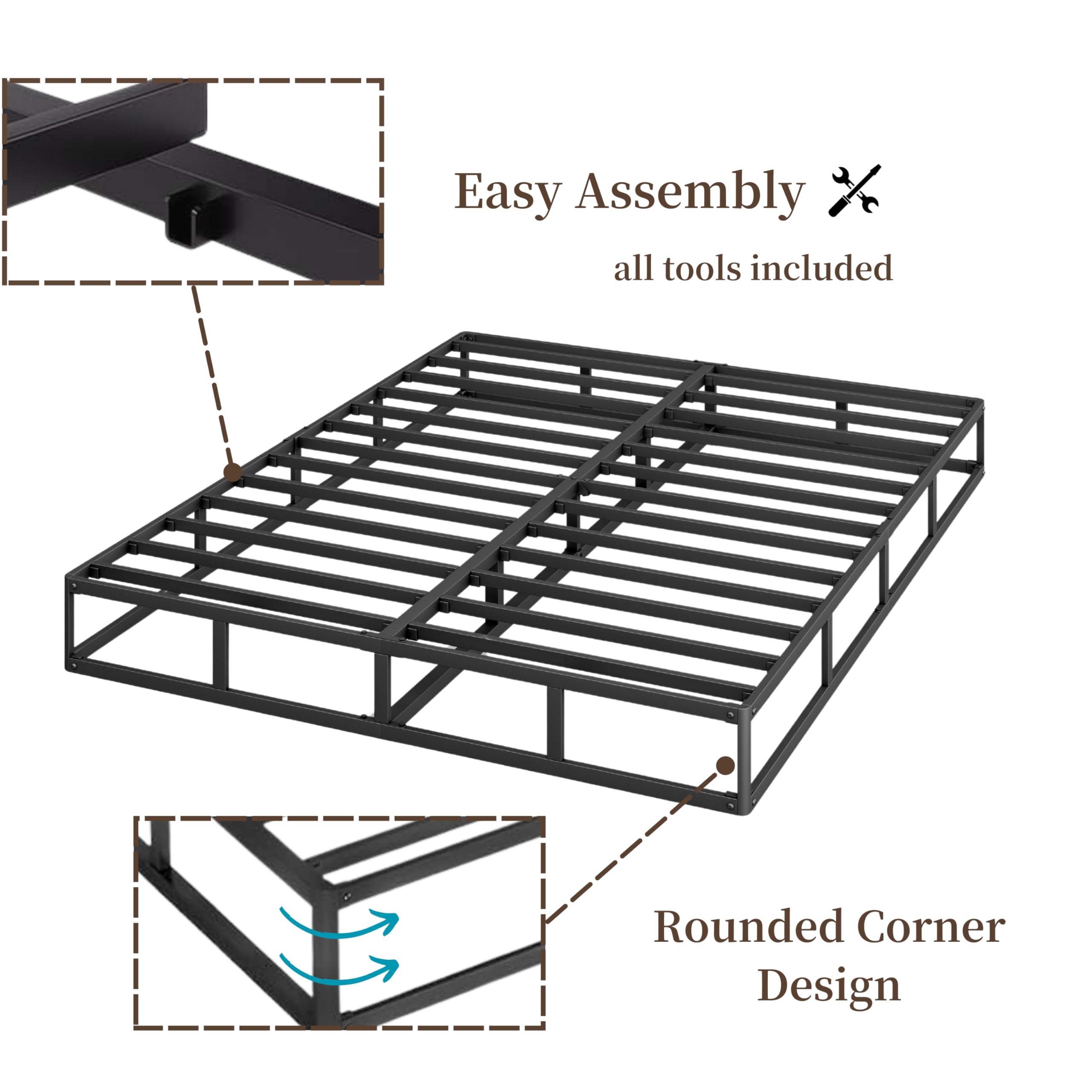 Artimorany 6 Inch Low Profile Box Spring King, Metal King Mattress Foundation and Fabric Cover Set, Easy Assembly, Noise Free, Non Slip