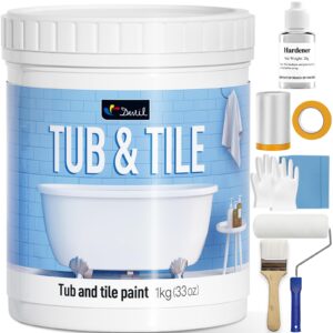 dwil tub and tile refinishing kit,tub refinishing kit white bathtub paint, quick-dry tub paint water based tile paint for wall & floor, sink paint for bathroom, kitchen, toilets, semi-gloss white, 50-55sq.ft