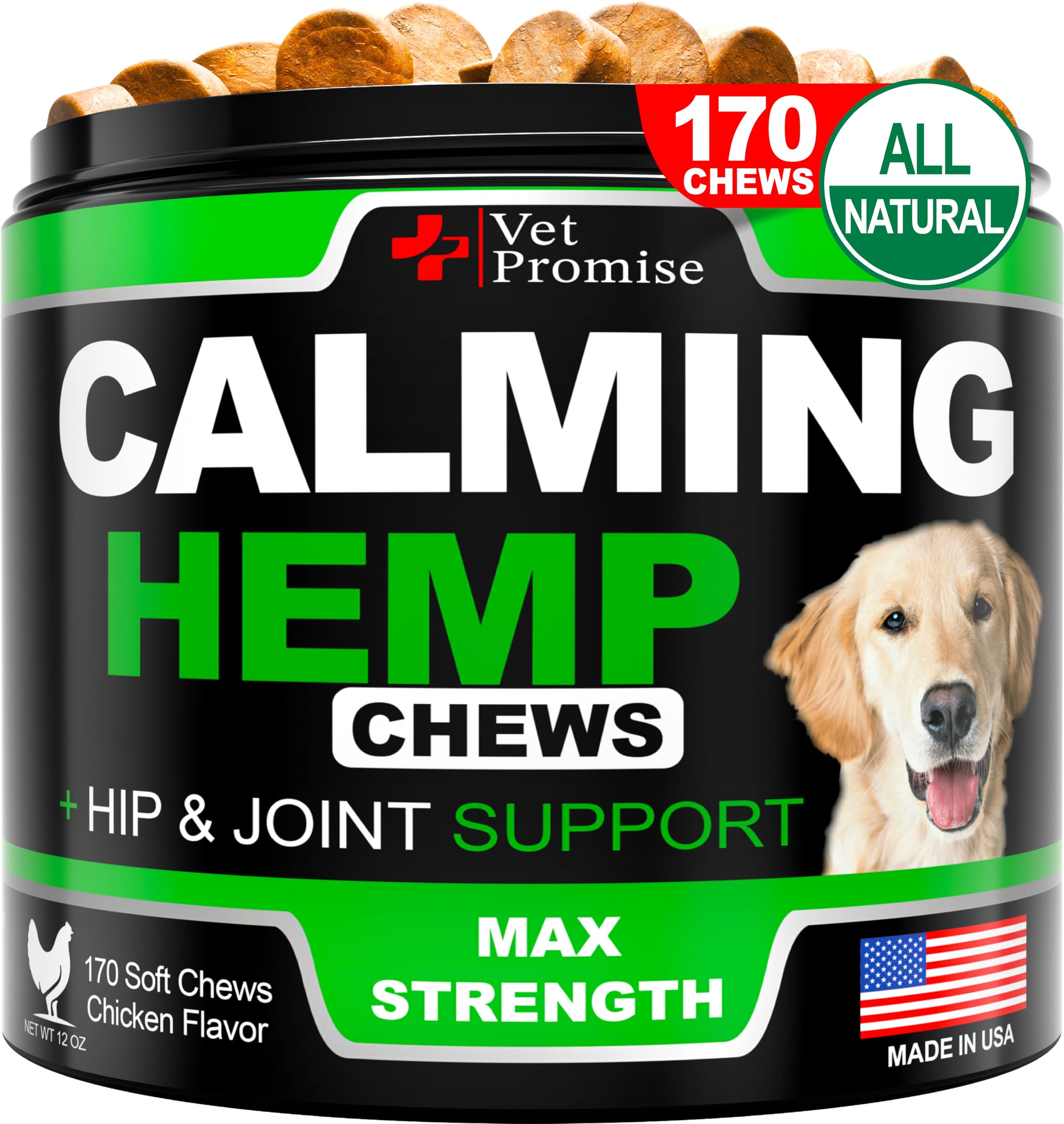 Hemp Calming Chews for Dogs Anxiety - Advanced Dog Calming Chews - 170 Chews - Dog Anxiety Relief with Hemp Oil - Calming Treats for Dogs - Hip and Joint Supplement Health Support for Dogs