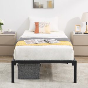 VECELO 14" Twin Size Bed Frame Quick Lock No Screws Metal Platform/Mattress Foundation/No Box Spring Needed