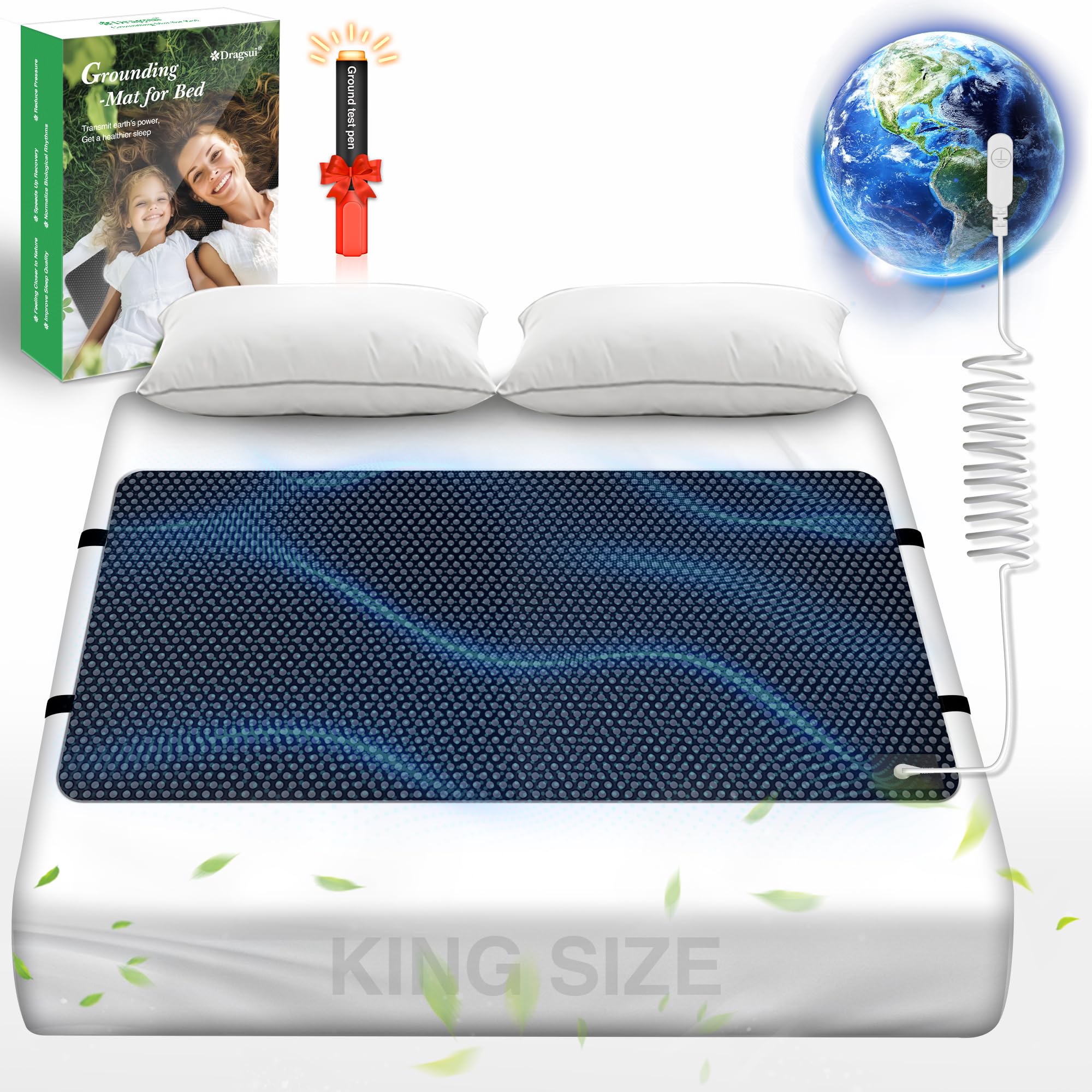 Grounding Mat for Bed, Grounding Pad for Sleep, Anti-Slip PU Leather Grounding Mattress with Grounding Cord, 27''×76‘’, King