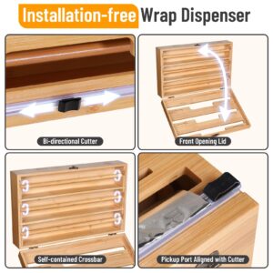 Allinside Magnetic Plastic Wrap Dispenser with Cutter, 3 in 1 Refrigerator Bamboo Wood Organizer for Tin Foil, Baking Paper, Wax Paper Holder Kitchen Storage Box Compatible with 12.9" Roll (3 Tier)