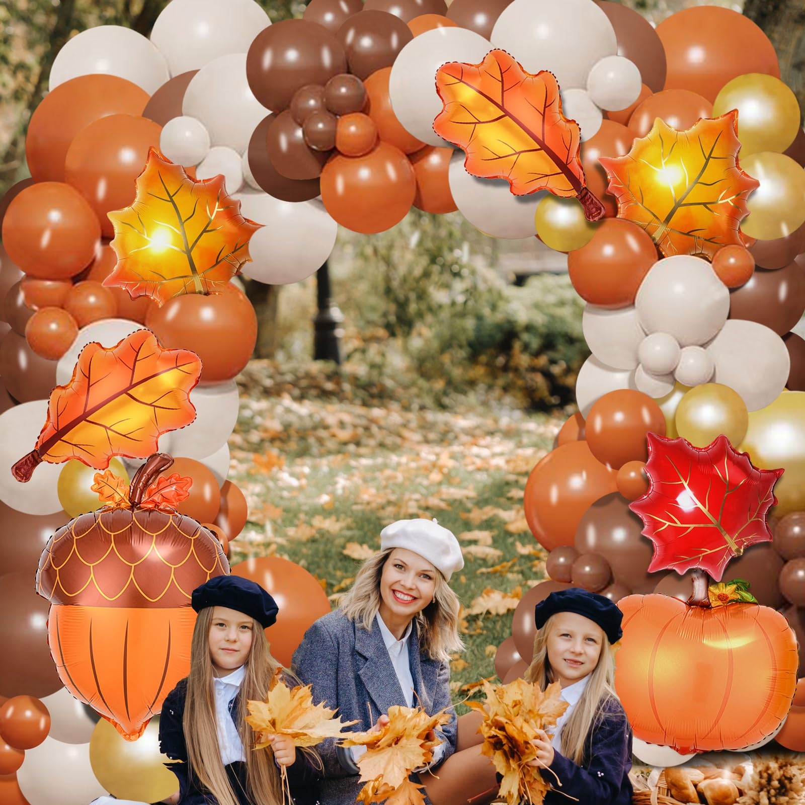 Fall Thanksgiving Decorations Balloon Garland Arch Kit Orange Brown Coffee Foil Balloons Triangle Flag for Autumn Little Pumpkin Baby Shower Birthday Party Supplies