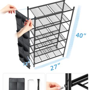 MWQ 6 Tier Shoe Rack Metal with Side Pocket, Sturdy Tall Shoe Organizer Storage Shelf for Closet, Black