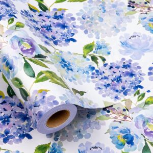 mimuti floral wrapping paper- wrapping paper mini roll - purple hydrangea gift wrapping paper design perfect for wedding, birthday, christmas, baby shower, party, diy bouquet - 17 in x 33 ft