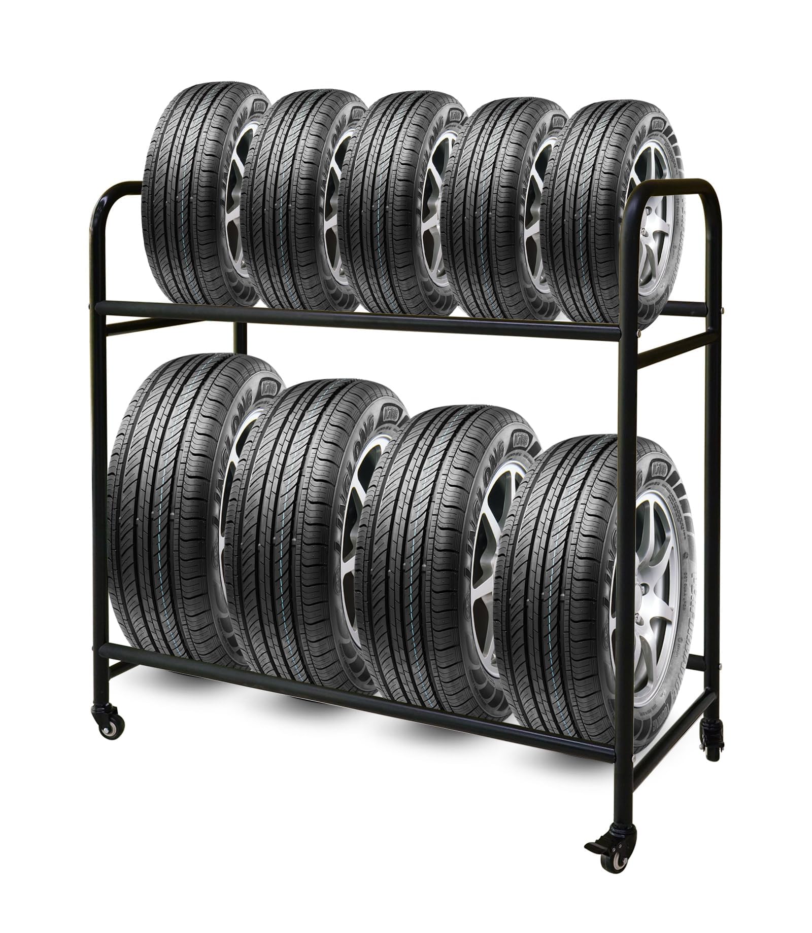 Landrol Tire Cart Rack Organizer, Heavy Duty Mobile Tire Holder for Garage Storage, Adjustable Tire Stand Indoor/Outdoor with 2 Universal Rolling Wheels Shelves