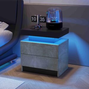 CIPACHO LED Nightstand with 2 Drawers, Modern Bedside Table, Night Stand End Table with LED Light Strips for Bedroom, Living Room, Office (Gray)