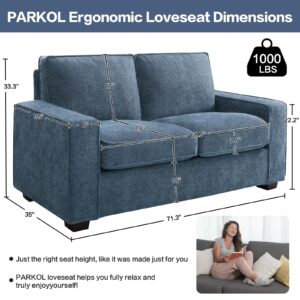 PARKOL 71" Modern Loveseat Sofa, 2 Seater Couch with Removeable and Washable Cushion Cover, Chenille Love Seat for Living Room, Apartment and Small Space, Easy Assembly (Blue)