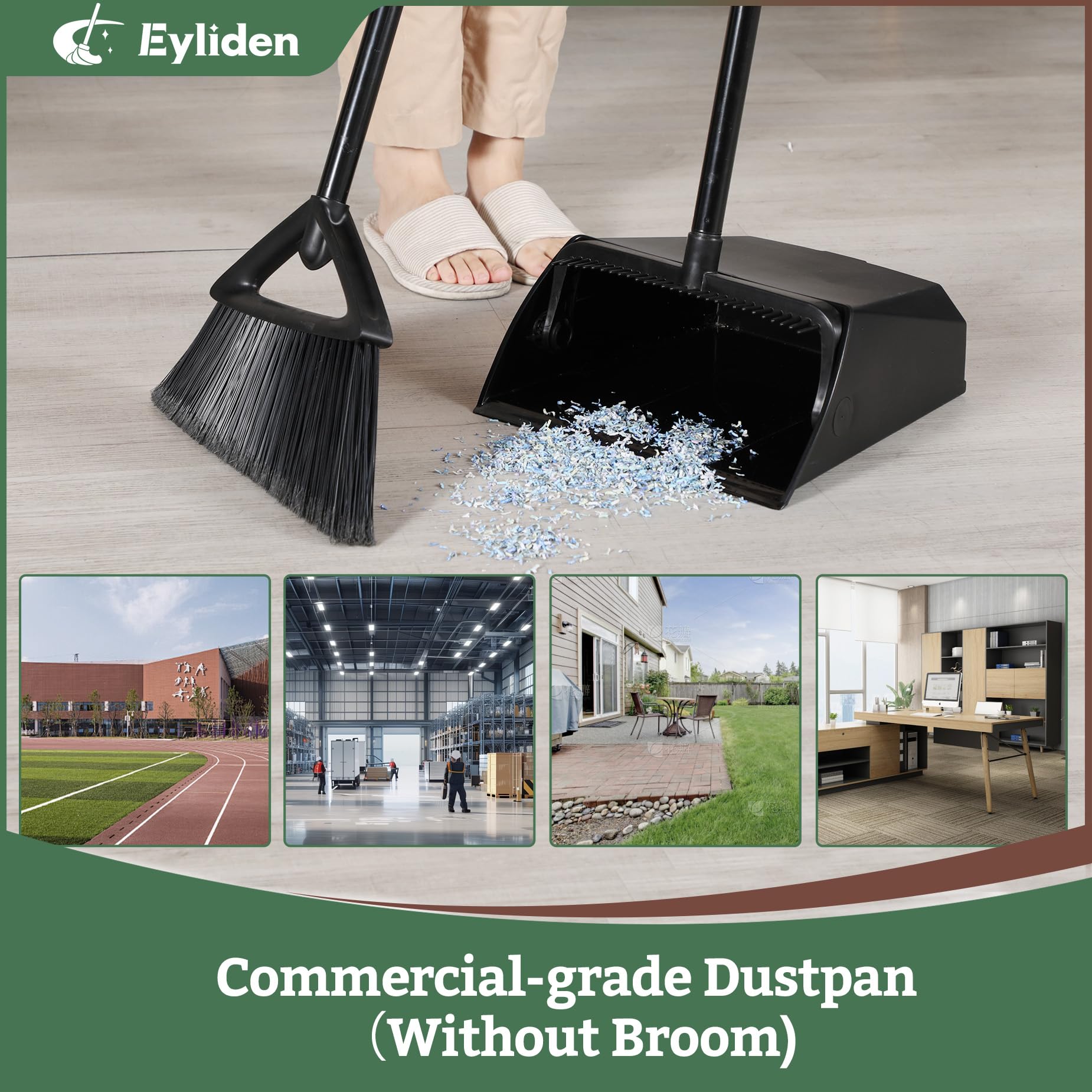 Eyliden Large Commercial Dustpan with Comb Teeth, Upright Heavy Duty Dust Pan for Restaurants Garages Courtyard Sidewalks Lobby Home Kitchen Room Office Classroom (1pc Dustpan)