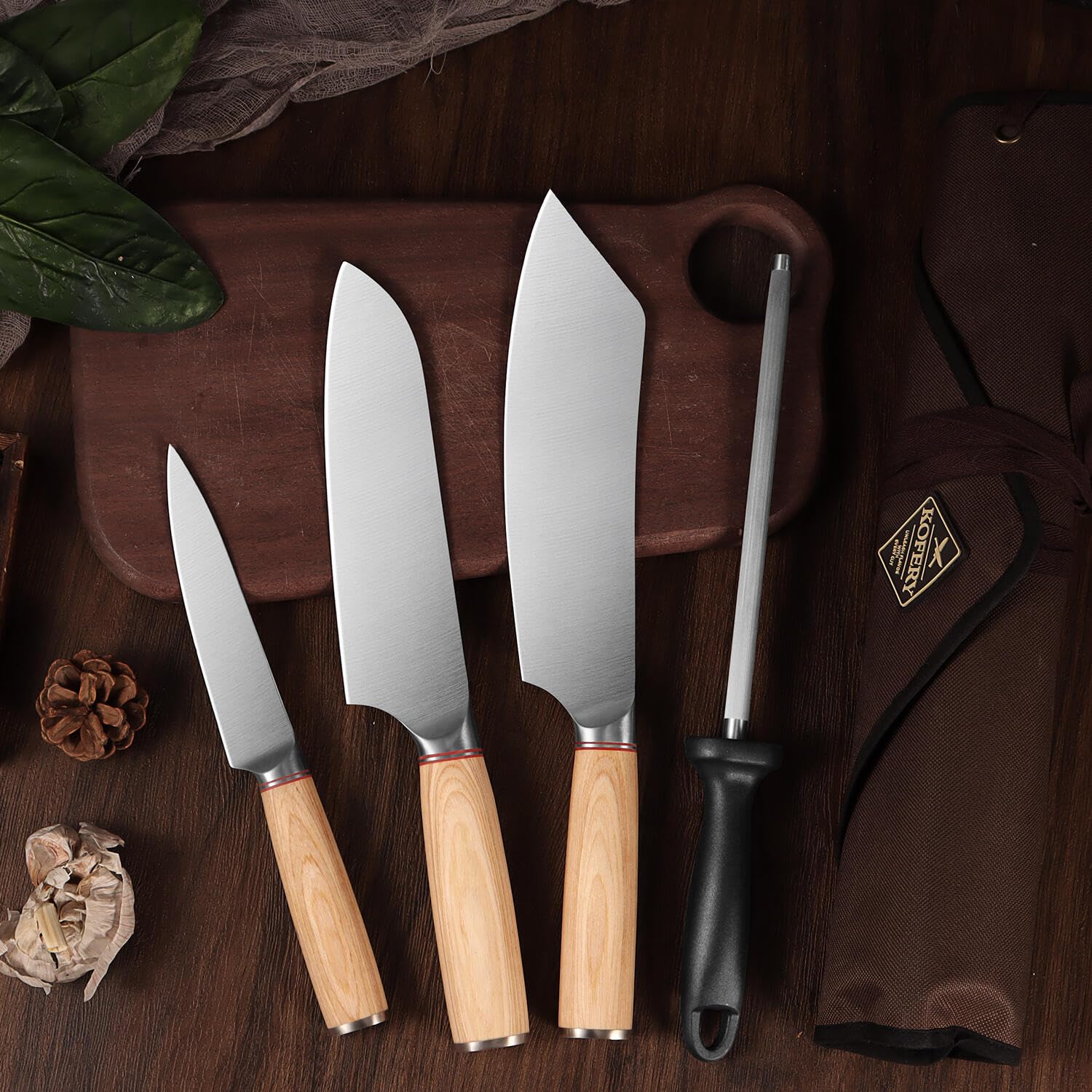 KOFERY Chef Knife Set with Bag - Portable and Versatile for Camping, Cooking, and Everyday Use, Complete with a Travel Case for Safe Storage (Include Sharpening Steel)