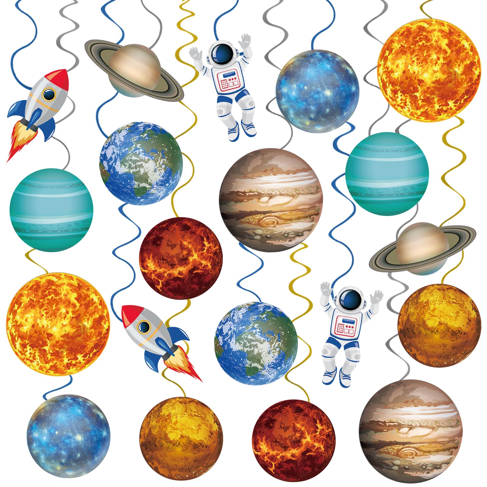 40 Pieces Solar System Hanging Swirl Decorations, Outer Space Party Ceiling Hanging Swirls Space Themed Party Swirls Streamers for Space Themed Birthday Baby Shower Party Decor Supplies