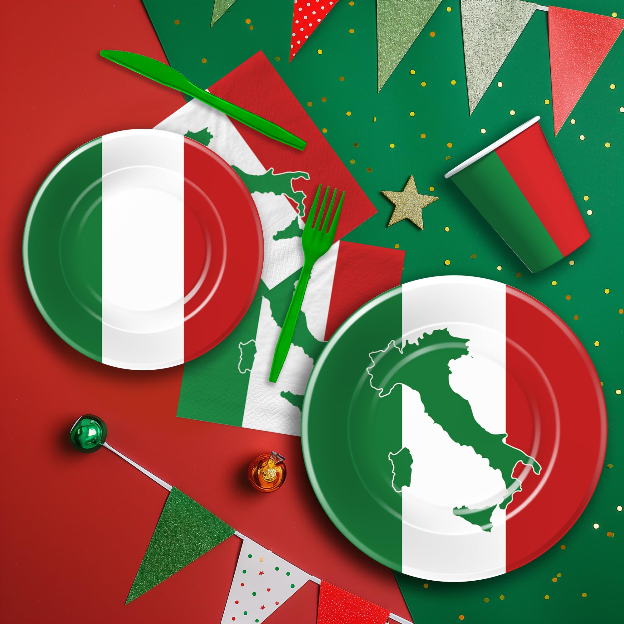 Suhelkit Italian Party Decorations Tableware - Disposable Italy Flag Party Supplies, Paper Plate, Napkin, Cup, Cutlery, Italian Flag Party Decorations Dinnerware For Birthday Baby Shower | 24 Guests