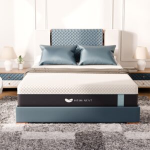 heim nest queen mattress, 12 inch gel & air-cooling memory foam mattress for pressure relief, medium firm queen size mattress in a box with cooling cover for conforming support and restful sleep