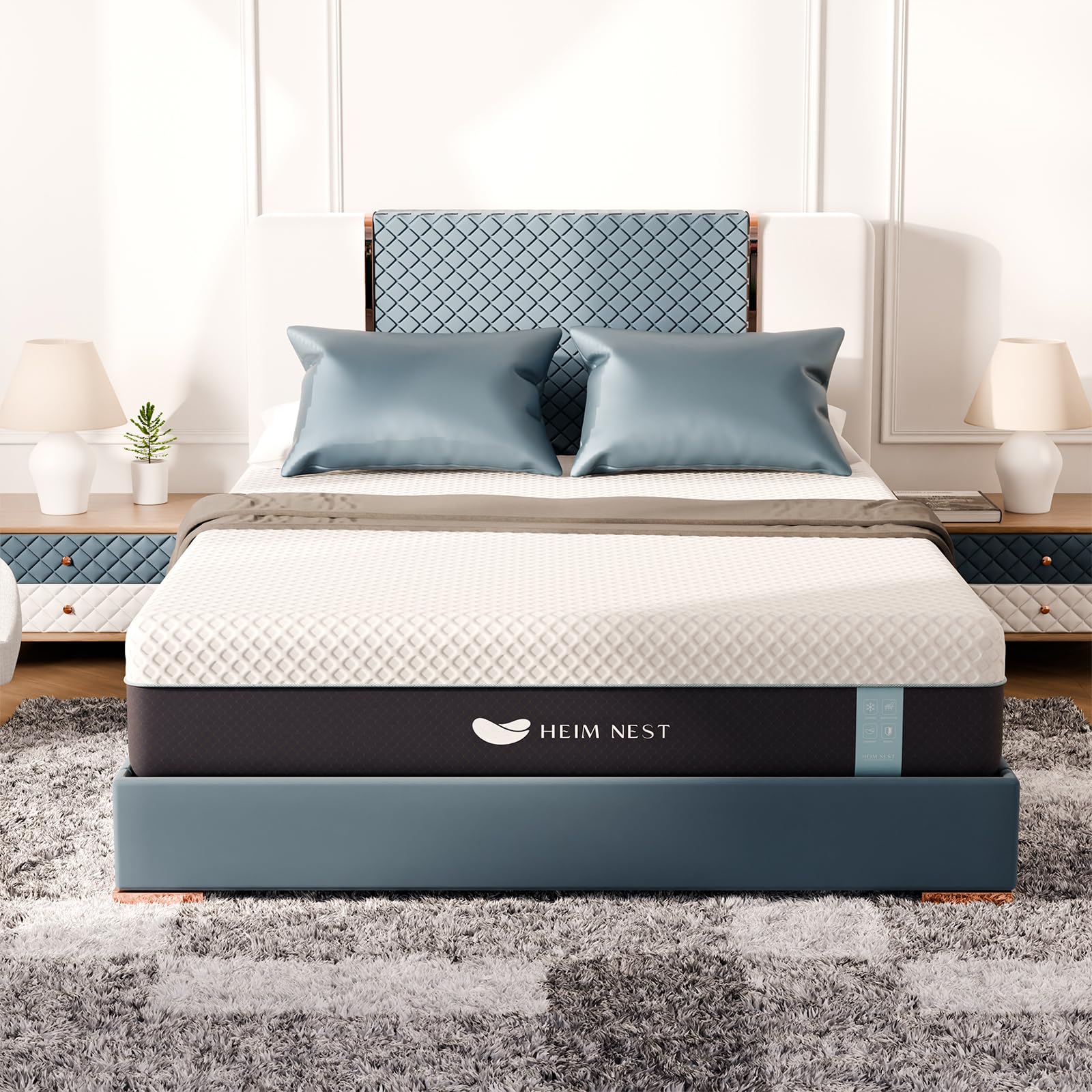 HEIM NEST Queen Mattress, 12 Inch Gel & Air-Cooling Memory Foam Mattress for Pressure Relief, Medium Firm Queen Size Mattress in a Box with Cooling Cover for Conforming Support and Restful Sleep