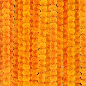 crfni 10 pcs - 5 feet marigold garland for diwali party indian weddings decorations (light orange)