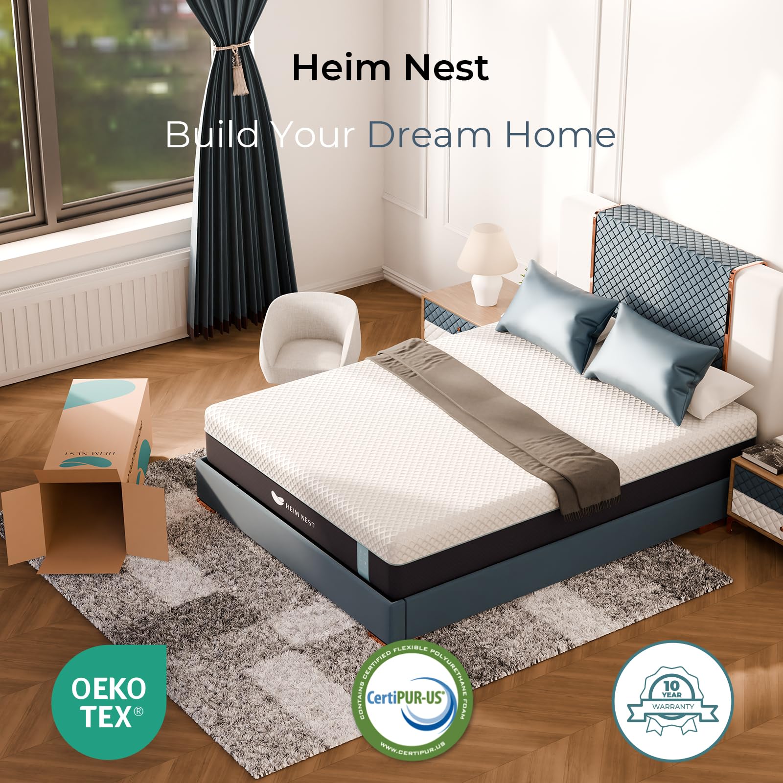 HEIM NEST Full Size Mattress, 10 Inch Gel & Air-Cooling Memory Foam Mattress for Pressure Relief, Medium Firm Full Mattress in a Box with Cooling Cover for Conforming Support and Restful Sleep